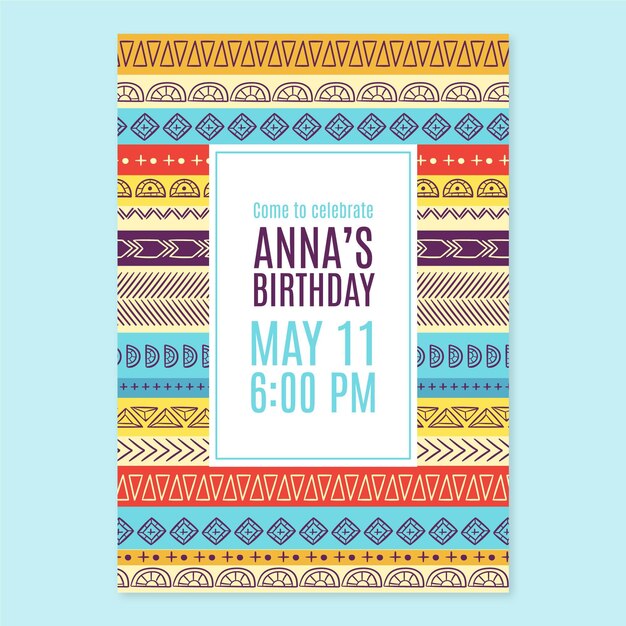 Plantilla de invitación de cumpleaños boho dibujada a mano