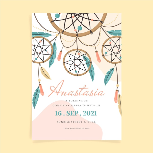 Vector gratuito plantilla de invitación de cumpleaños boho dibujada a mano