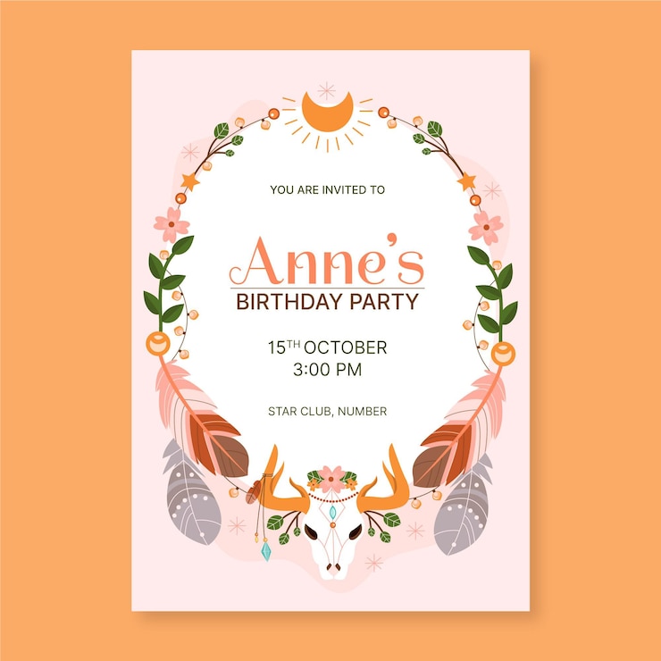 Vector gratuito plantilla de invitación de cumpleaños boho