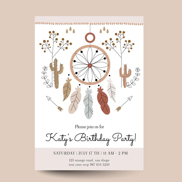 Plantilla de invitación de cumpleaños boho