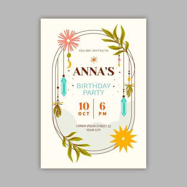 Plantilla de invitación de cumpleaños boho