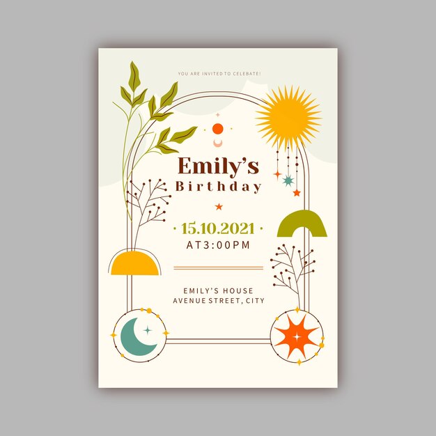 Plantilla de invitación de cumpleaños boho