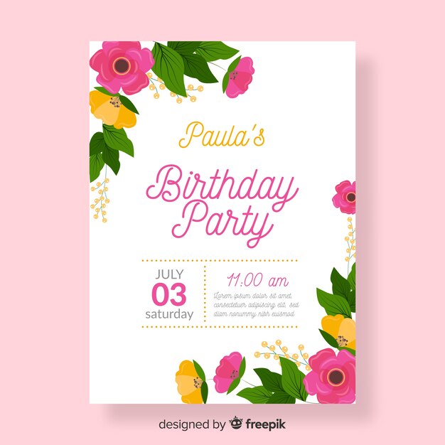 Plantilla de invitación de cumpleaños colorida y florat