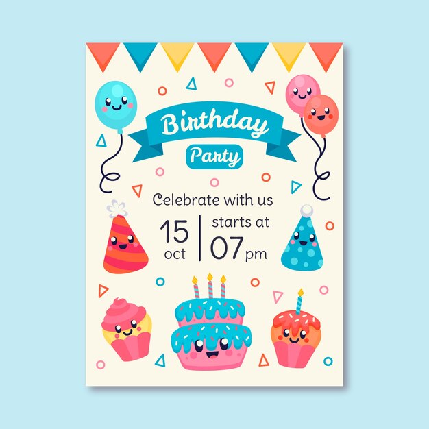 Plantilla de invitación de cumpleaños colorido para niños
