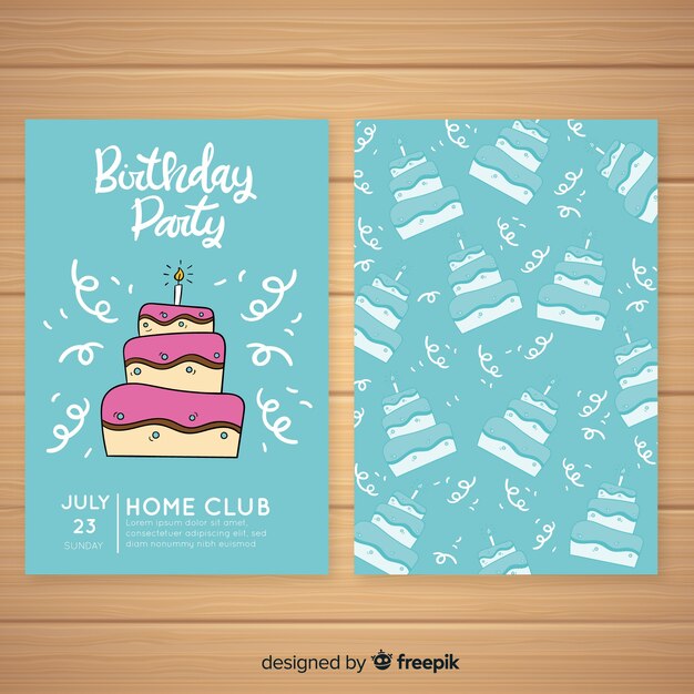 Plantilla de invitación de cumpleaños dibujada a mano