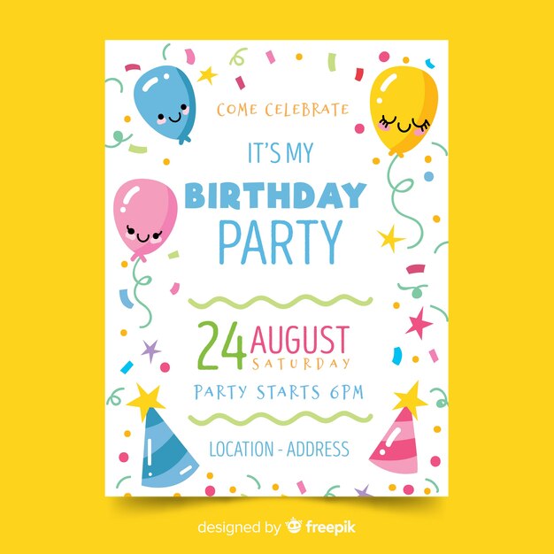 Plantilla de invitación de cumpleaños dibujada a mano