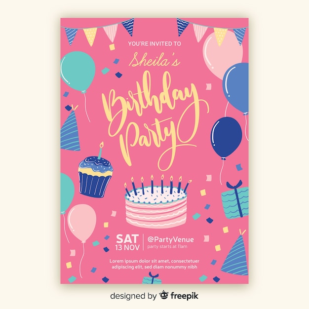 Plantilla de invitación de cumpleaños dibujada a mano