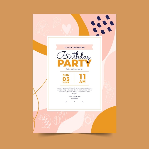 Plantilla de invitación de cumpleaños dibujada a mano