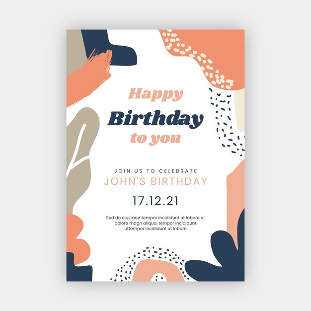 Plantilla de invitación de cumpleaños dibujada a mano