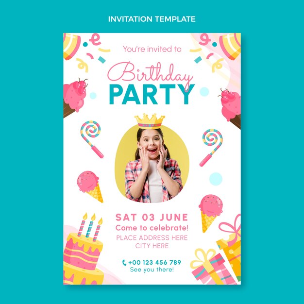 Plantilla de invitación de cumpleaños dibujada a mano