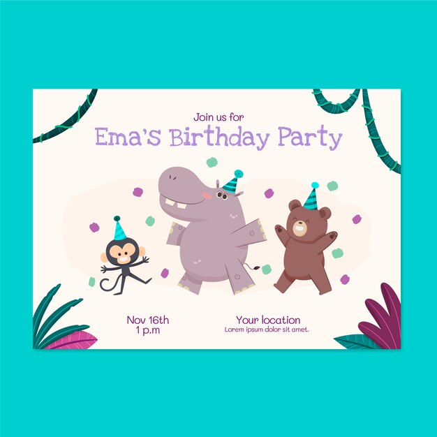 plantilla de invitación de cumpleaños dibujada a mano