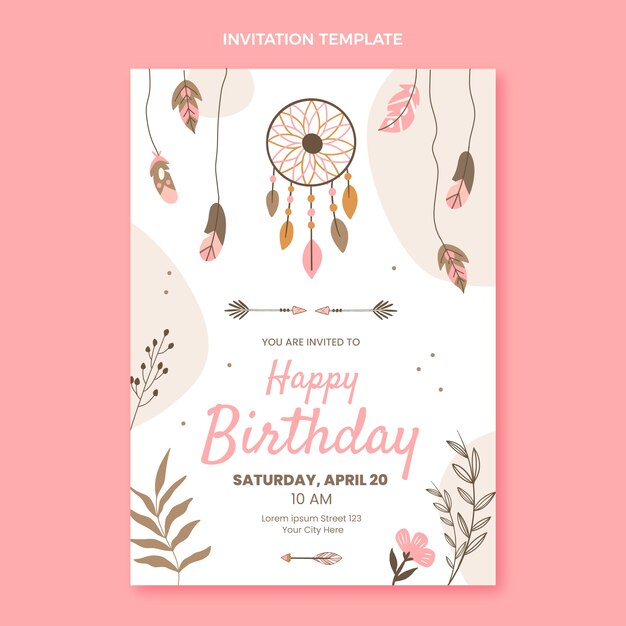 Plantilla de invitación de cumpleaños dibujada a mano