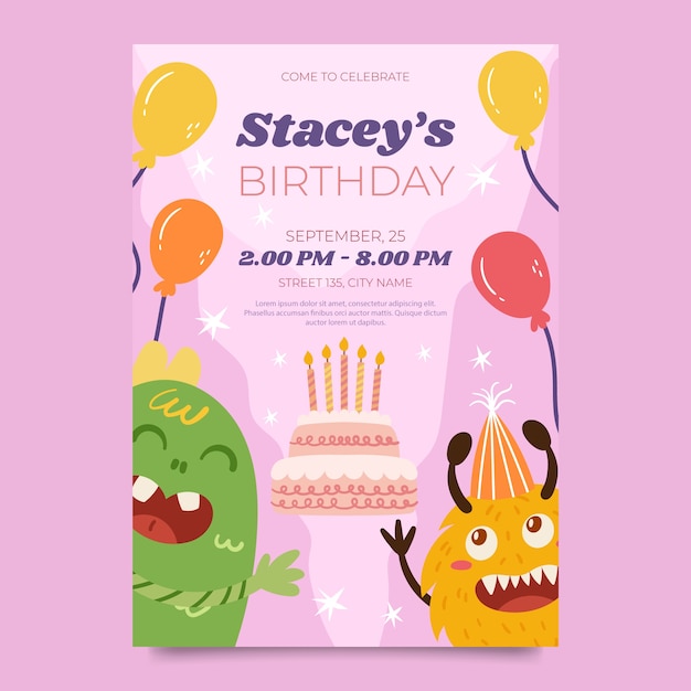 Vector gratuito plantilla de invitación de cumpleaños dibujada a mano