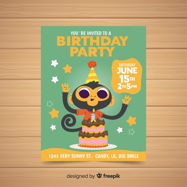 Plantilla de invitación de cumpleaños en diseño plano