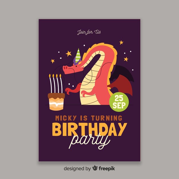 Plantilla de invitación de cumpleaños en diseño plano