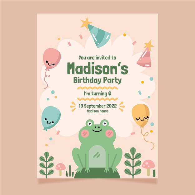 Plantilla de invitación de cumpleaños en diseño plano