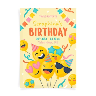 Plantilla de invitación de cumpleaños emoji dibujada a mano