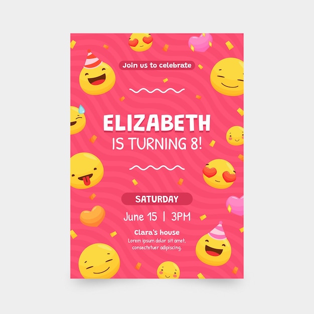 Plantilla de invitación de cumpleaños emoji