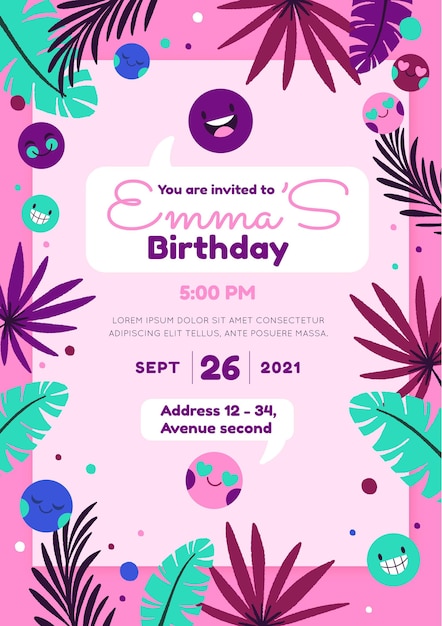 Plantilla de invitación de cumpleaños emoji