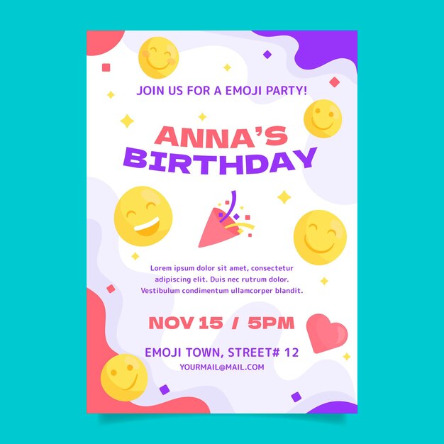 Plantilla de invitación de cumpleaños emoji
