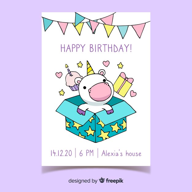 Plantilla de invitación de cumpleaños en estilo dibujado a mano