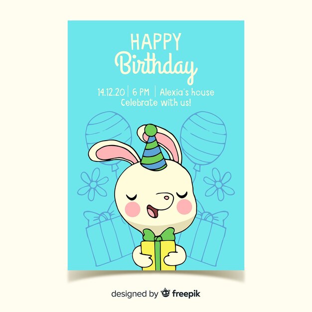Plantilla de invitación de cumpleaños en estilo dibujado a mano