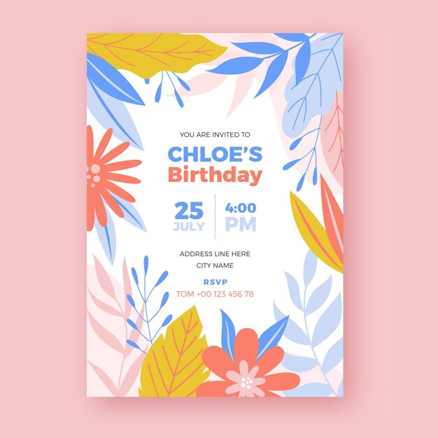 Plantilla de invitación de cumpleaños estilo floral