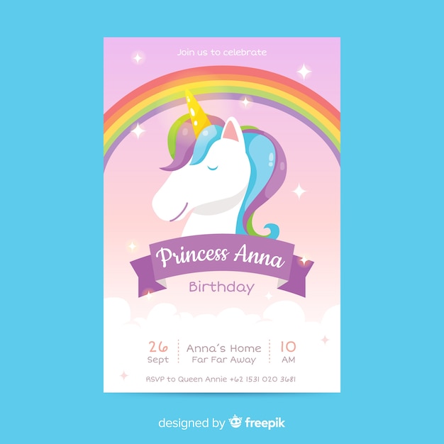 Plantilla de invitación de cumpleaños en estilo plano