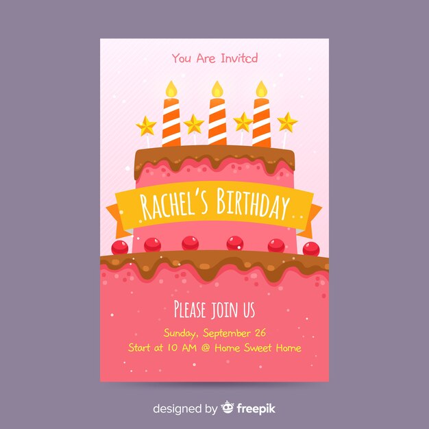 Plantilla de invitación de cumpleaños en estilo plano