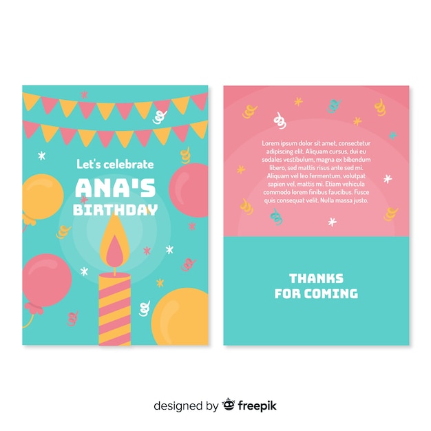 Plantilla de invitación de cumpleaños en estilo plano