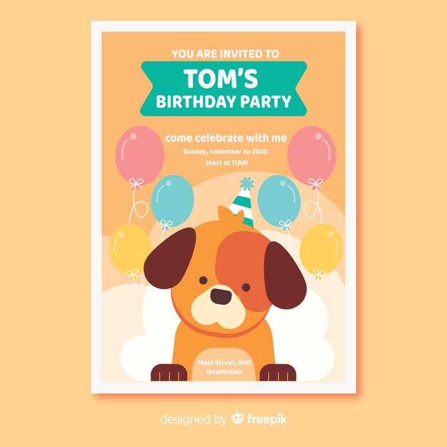 Plantilla de invitación de cumpleaños en estilo plano