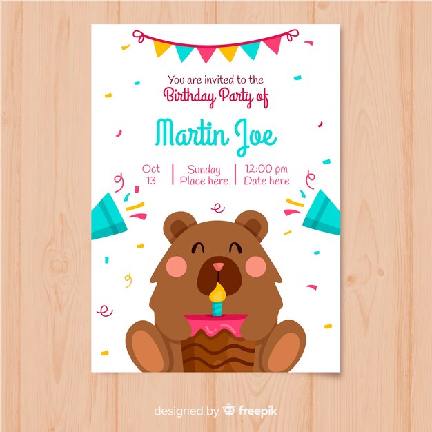 Plantilla de invitación de cumpleaños en estilo plano