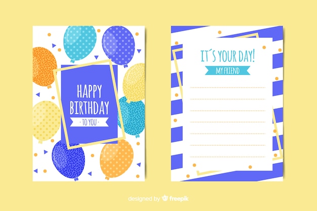 Vector gratuito plantilla de invitación de cumpleaños en estilo plano