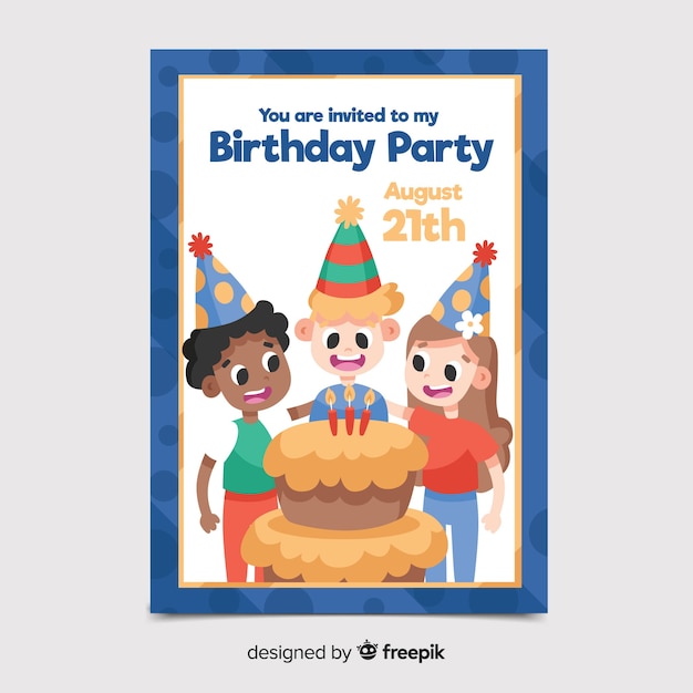 Vector gratuito plantilla de invitación de cumpleaños en estilo plano