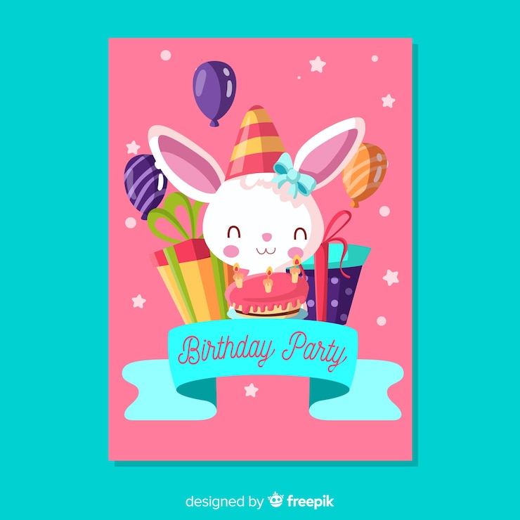 Vector gratuito plantilla de invitación de cumpleaños en estilo plano