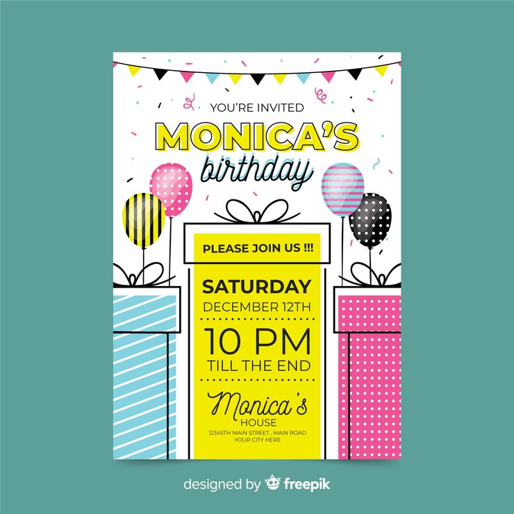 Vector gratuito plantilla de invitación de cumpleaños en estilo plano