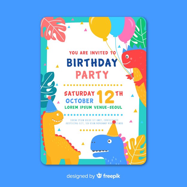 Plantilla de invitación de cumpleaños en estilo plano