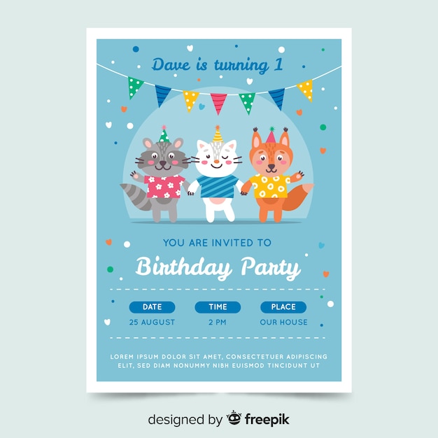 Vector gratuito plantilla de invitación de cumpleaños en estilo plano