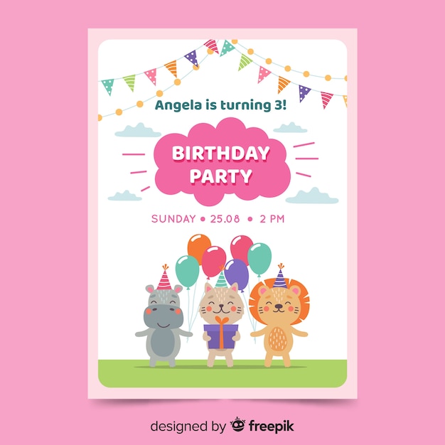 Vector gratuito plantilla de invitación de cumpleaños en estilo plano