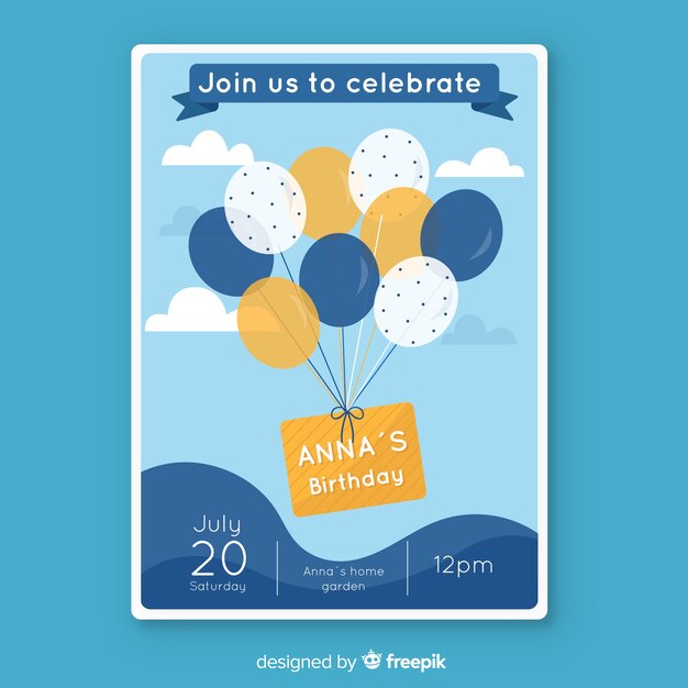 Plantilla de invitación de cumpleaños en estilo plano