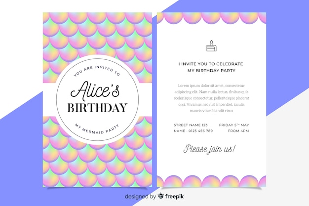 Vector gratuito plantilla de invitación de cumpleaños en estilo plano