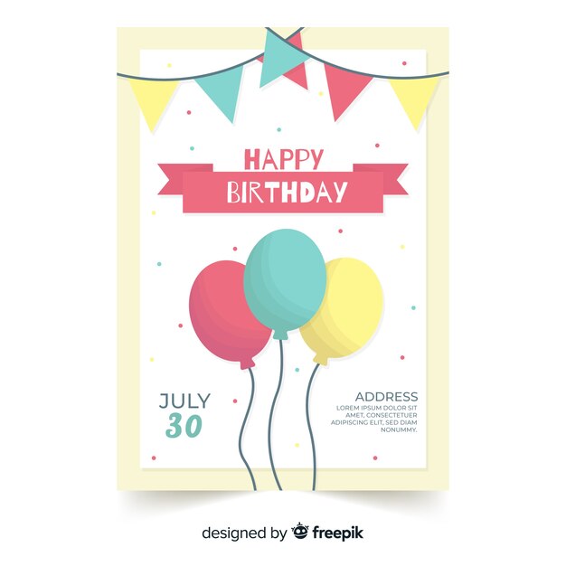 Plantilla de invitación de cumpleaños en estilo plano