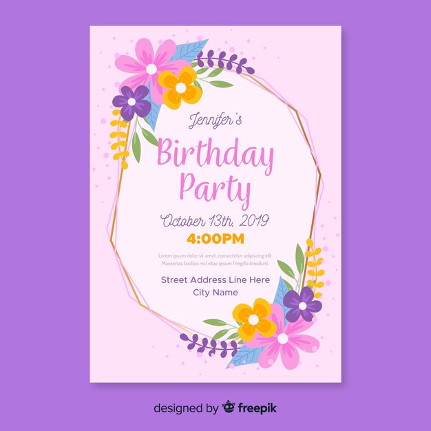 Plantilla de invitación de cumpleaños floral