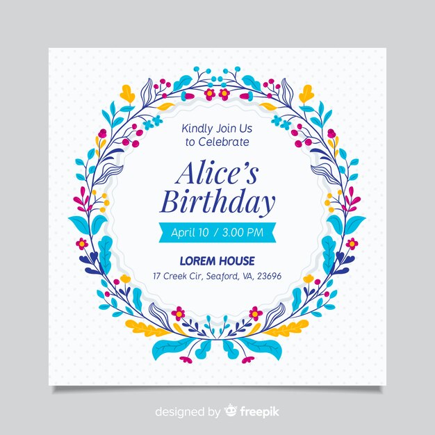 Plantilla de invitación de cumpleaños floral