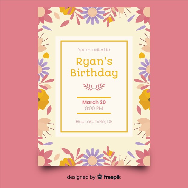 Plantilla de invitación de cumpleaños floral