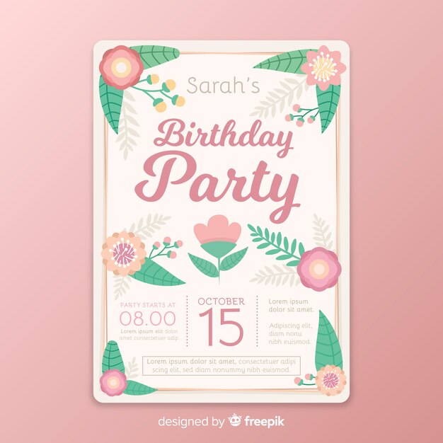 Plantilla de invitación de cumpleaños floral