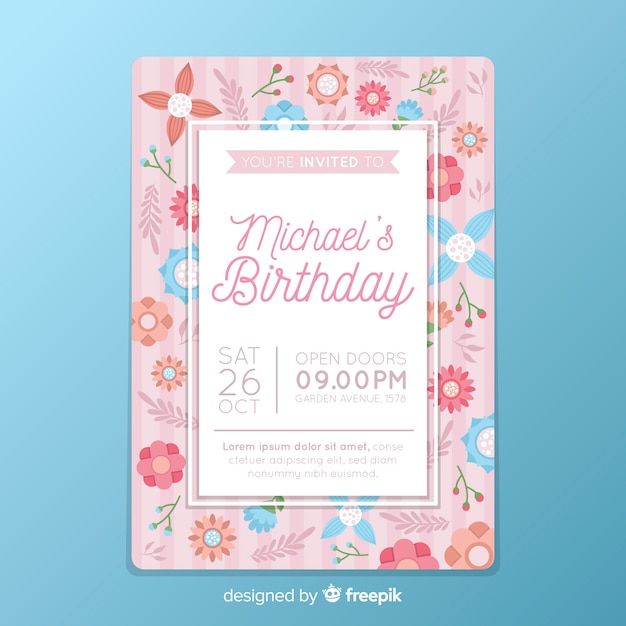 Plantilla de invitación de cumpleaños floral