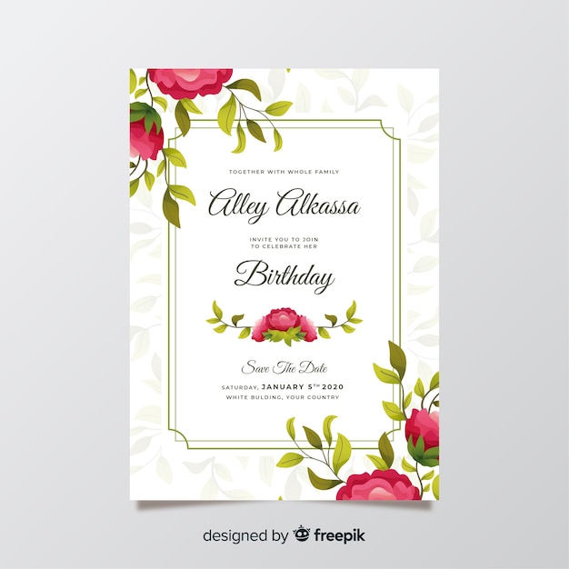 Plantilla de invitación de cumpleaños floral