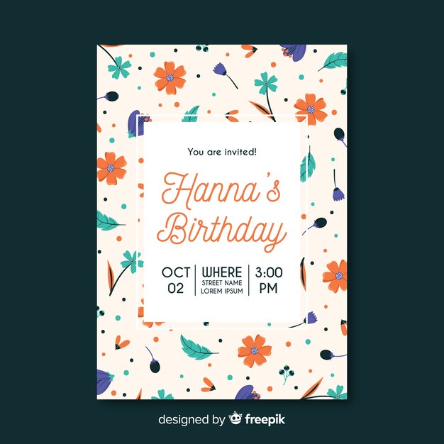 Plantilla de invitación de cumpleaños floral