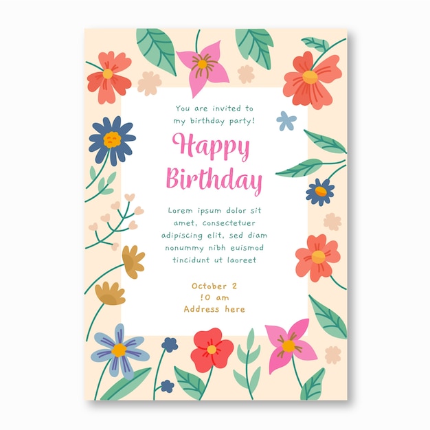 Plantilla de invitación de cumpleaños floral